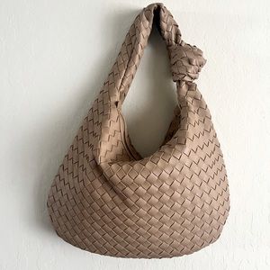 Faux leather woven hobo shoulder bag